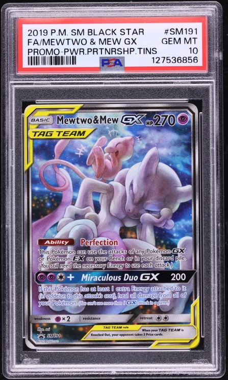 2019 Pokemon Sun & Moon Promo Power Partnership Tins Alt Art Mewtwo & Mew GX #SM191 PSA 10 GEM