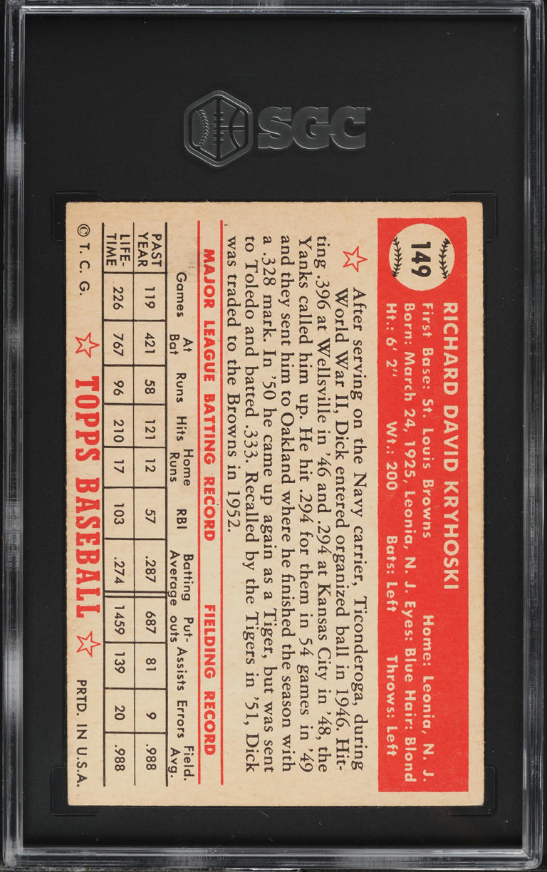 1952 Topps Dick Kryhoski #149 SGC 4.5 VGEX+