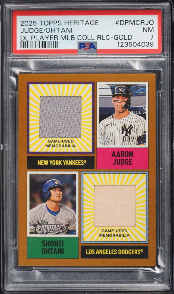 2025 Topps Heritage Dual MLB Collection Gold Aaron Judge Shohei Ohtani PATCH /10 PSA 7 NRMT