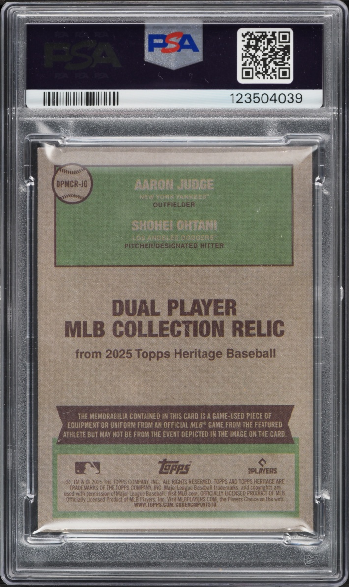 2025 Topps Heritage Dual MLB Collection Gold Aaron Judge Shohei Ohtani PATCH /10 PSA 7 NRMT