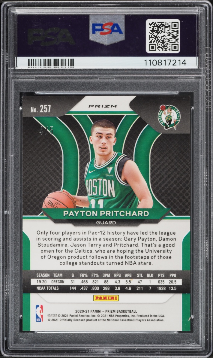 2020 Panini Prizm Black Gold Payton Pritchard ROOKIE /5 #257 PSA 9 MINT