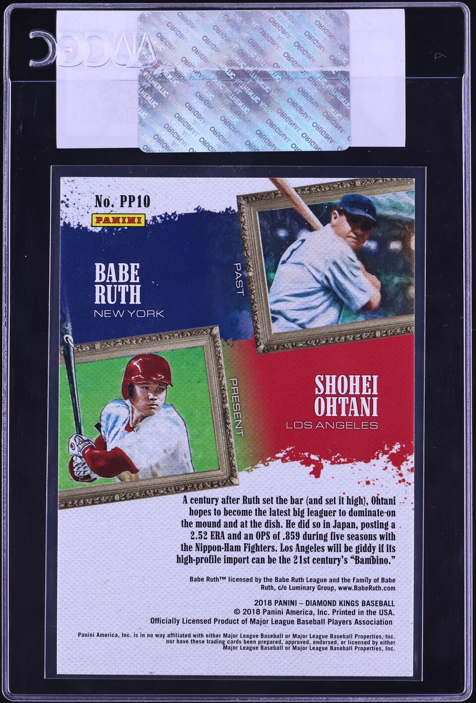 2018 Panini Diamond Kings Past & Present Babe Ruth Shohei Ohtani ROOKIE #PP10 CGC AUTH