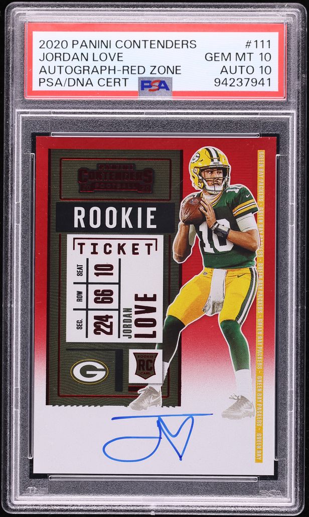 2020 Panini Contenders Red Zone Jordan Love ROOKIE AUTO DNA 10 #111 PSA 10 GEM