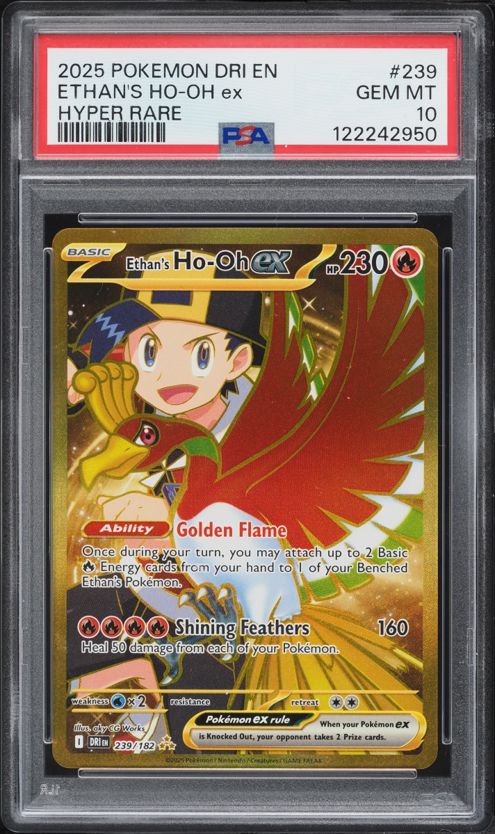 2025 Pokemon Scarlet & Violet Destined Rivals Gold Rare Ethan's Ho-Oh ex #239 PSA 10 GEM MINT