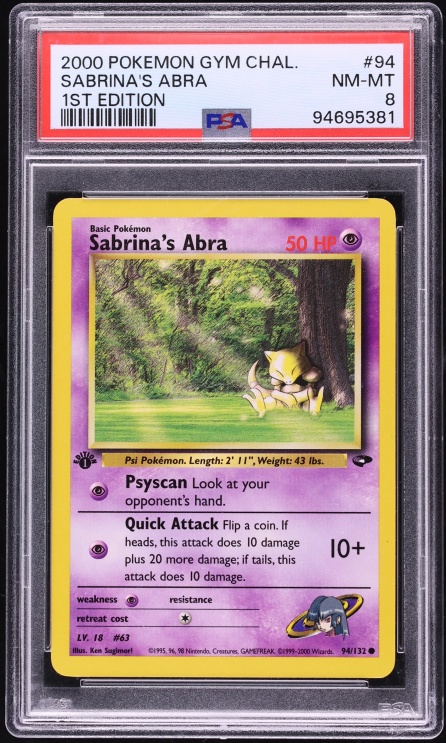 2000 Pokemon Gym Challenge 1st Edition Sabrina's Abra #94 PSA 8 NM-MT