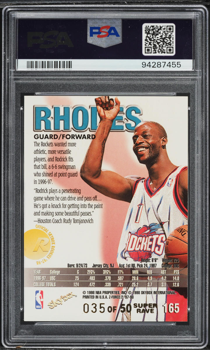 1997 Skybox Z-Force Super Rave Rodrick Rhodes ROOKIE /50 #165 PSA 9 MINT