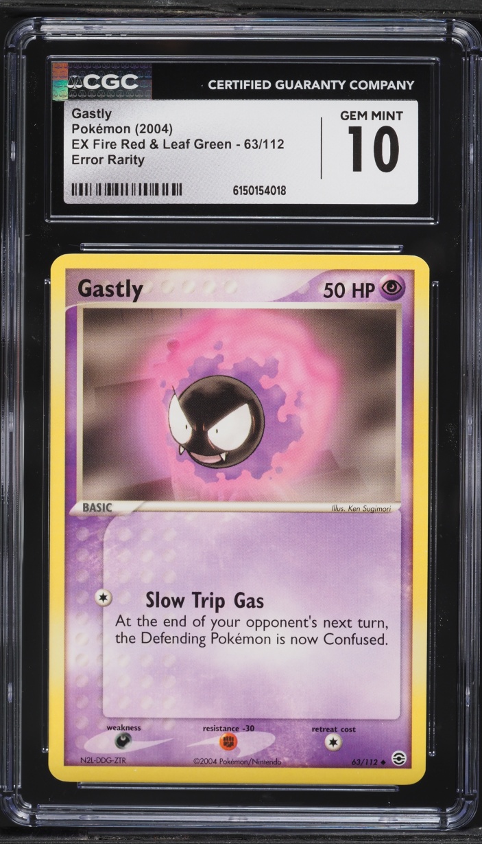 2004 Pokemon EX Fire Red & Leaf Green Error Rarity Gastly #63 CGC 10 GEM MINT
