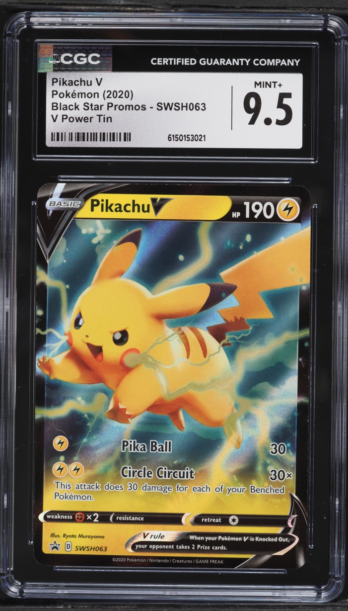 2020 Pokemon Sword & Shield Promo V Power Tin Alt Art Pikachu V #SWSH063 CGC 9.5 MINT+
