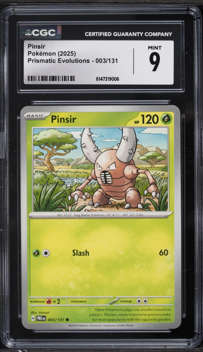 2025 Pokemon Scarlet & Violet Prismatic Evolutions Holo Pinsir #003 CGC 9 MINT