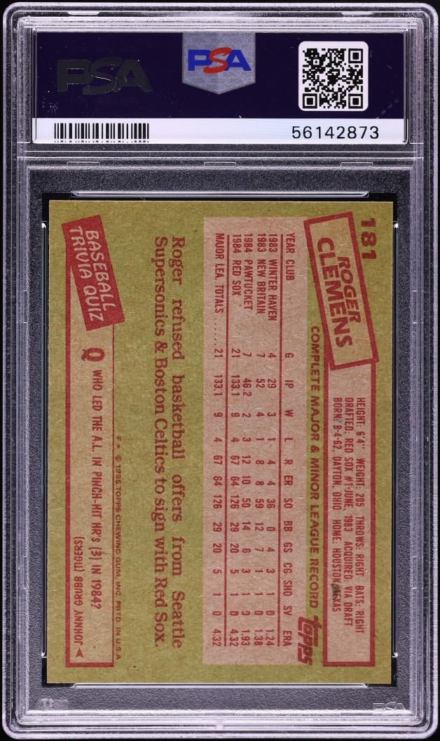 1985 Topps Roger Clemens ROOKIE #181 PSA 8 NM-MT