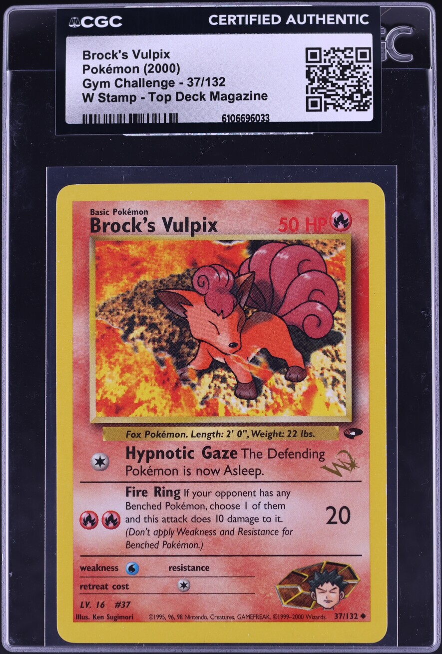 2000 Pokemon Gym Challenge Top Deck Magazine W Stamp Brock's Vulpix #37 CGC AUTH