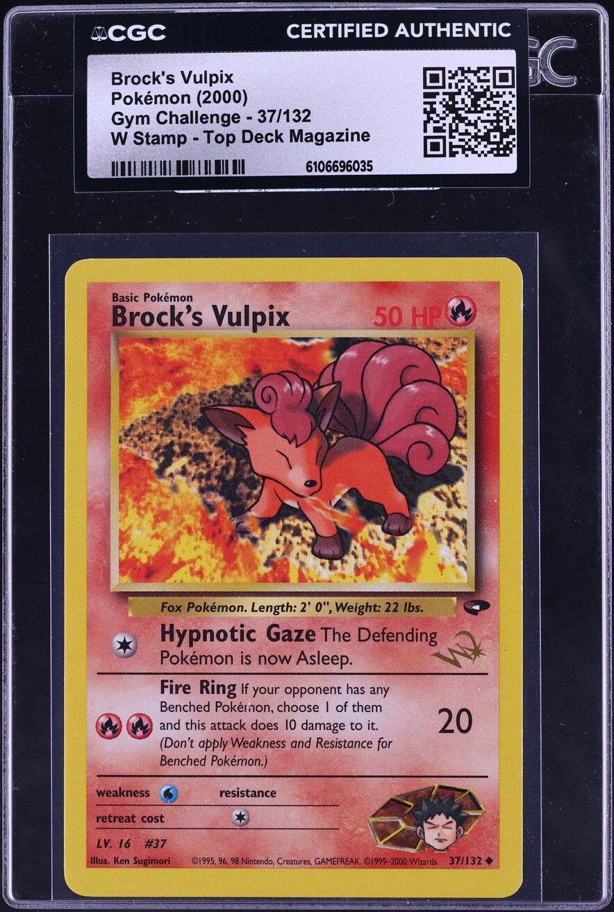 2000 Pokemon Gym Challenge Top Deck Magazine W Stamp Brock's Vulpix #37 CGC AUTH