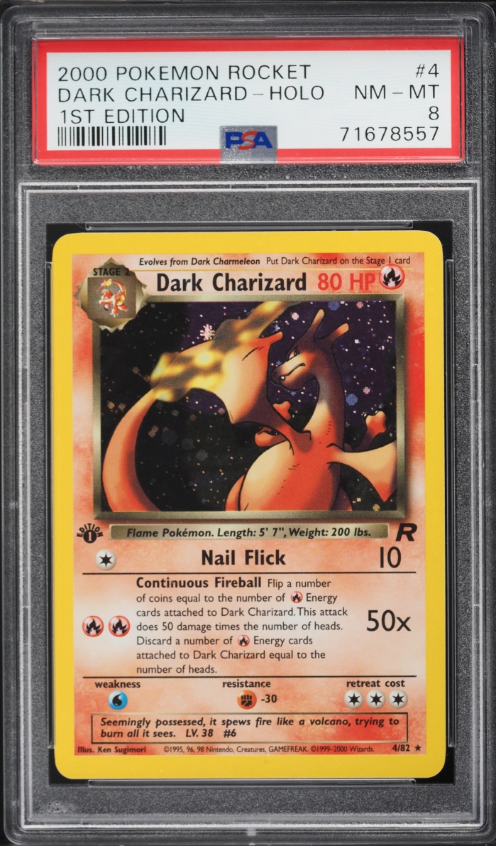 2000 Pokemon Team Rocket 1st Edition Holo Dark Charizard #4 PSA 8 NM-MT