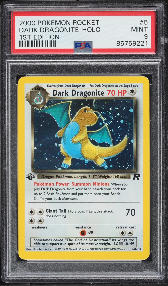 2000 Pokemon Team Rocket 1st Edition Holo Dark Dragonite #5 PSA 9 MINT