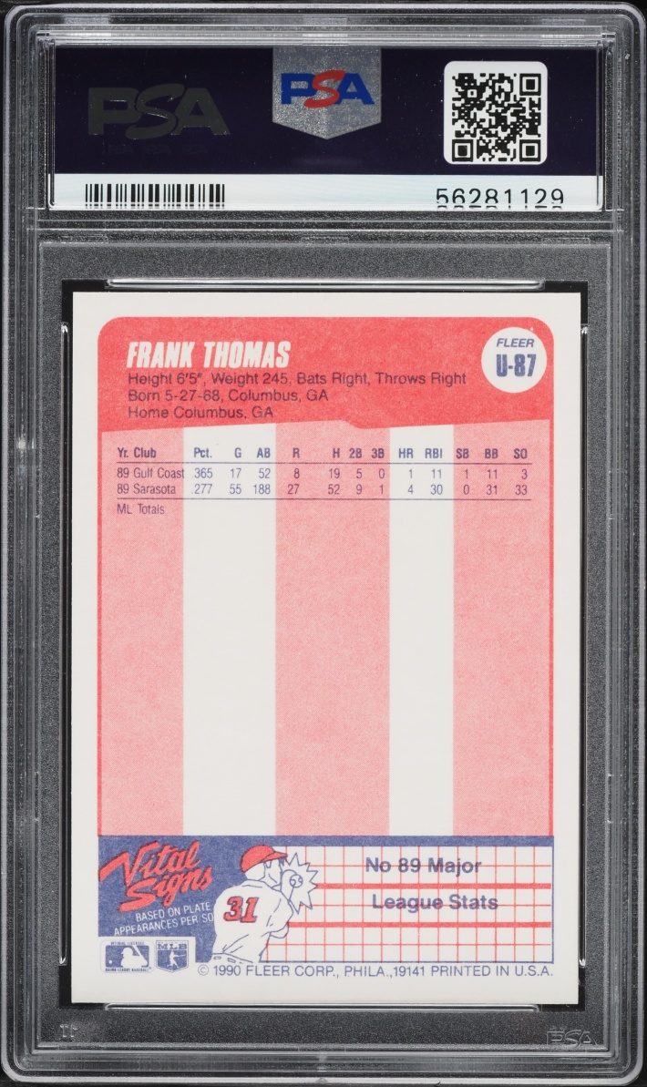 1990 Fleer Update Frank Thomas ROOKIE #U-87 PSA 8 NM-MT