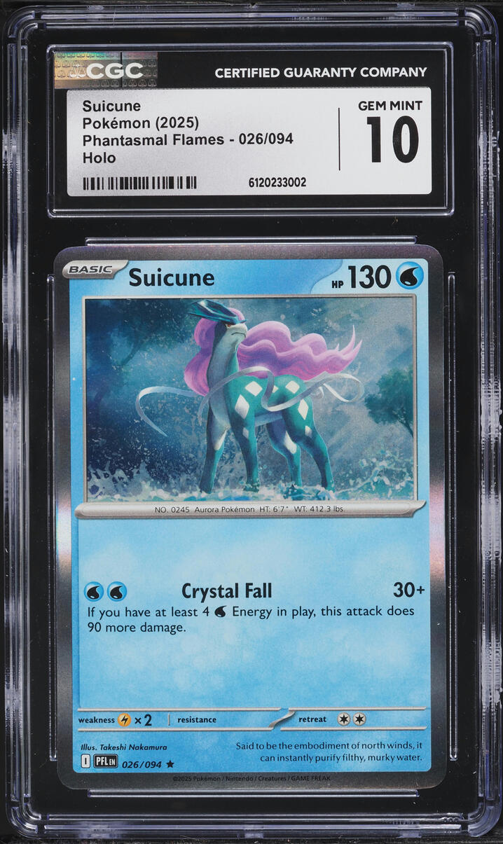 2025 Pokemon Mega Evolution Phantasmal Flames Holo Suicune #26 CGC 10 GEM MINT