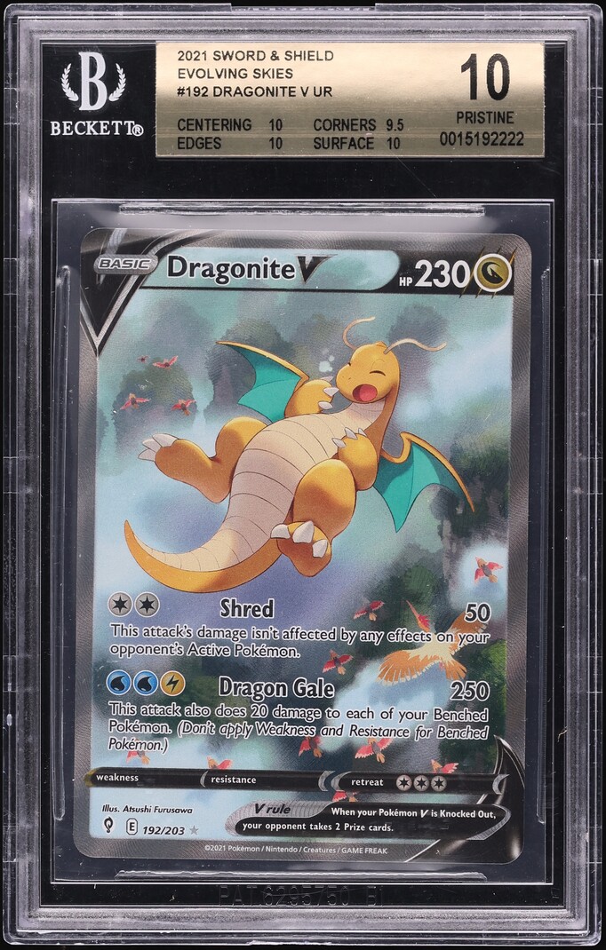 2021 Pokemon Sword & Shield Evolving Skies Full Art Dragonite V #192 BGS 10 PRISTINE