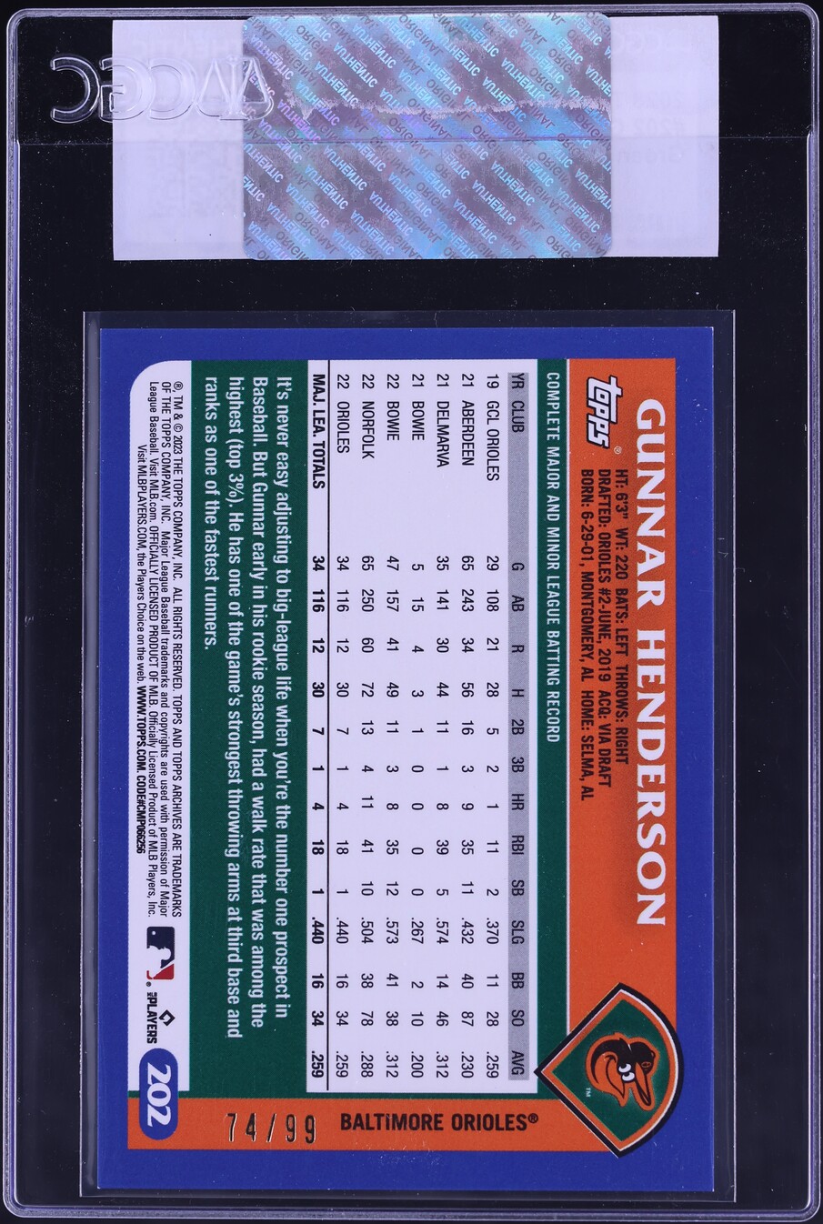 2023 Topps Archives Green Foil Gunnar Henderson ROOKIE /99 #202 CGC AUTH