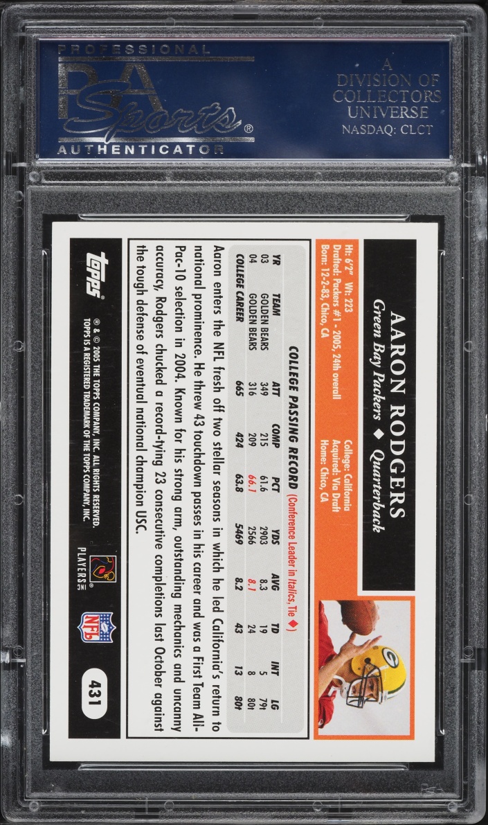 2005 Topps Football Aaron Rodgers ROOKIE #431 PSA 10 GEM MINT