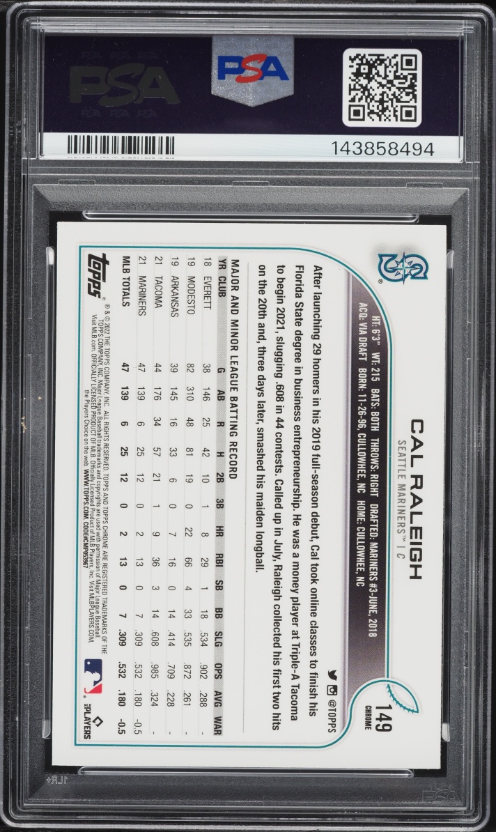 2022 Topps Chrome Pink Refractor Cal Raleigh ROOKIE #149 PSA 9 MINT