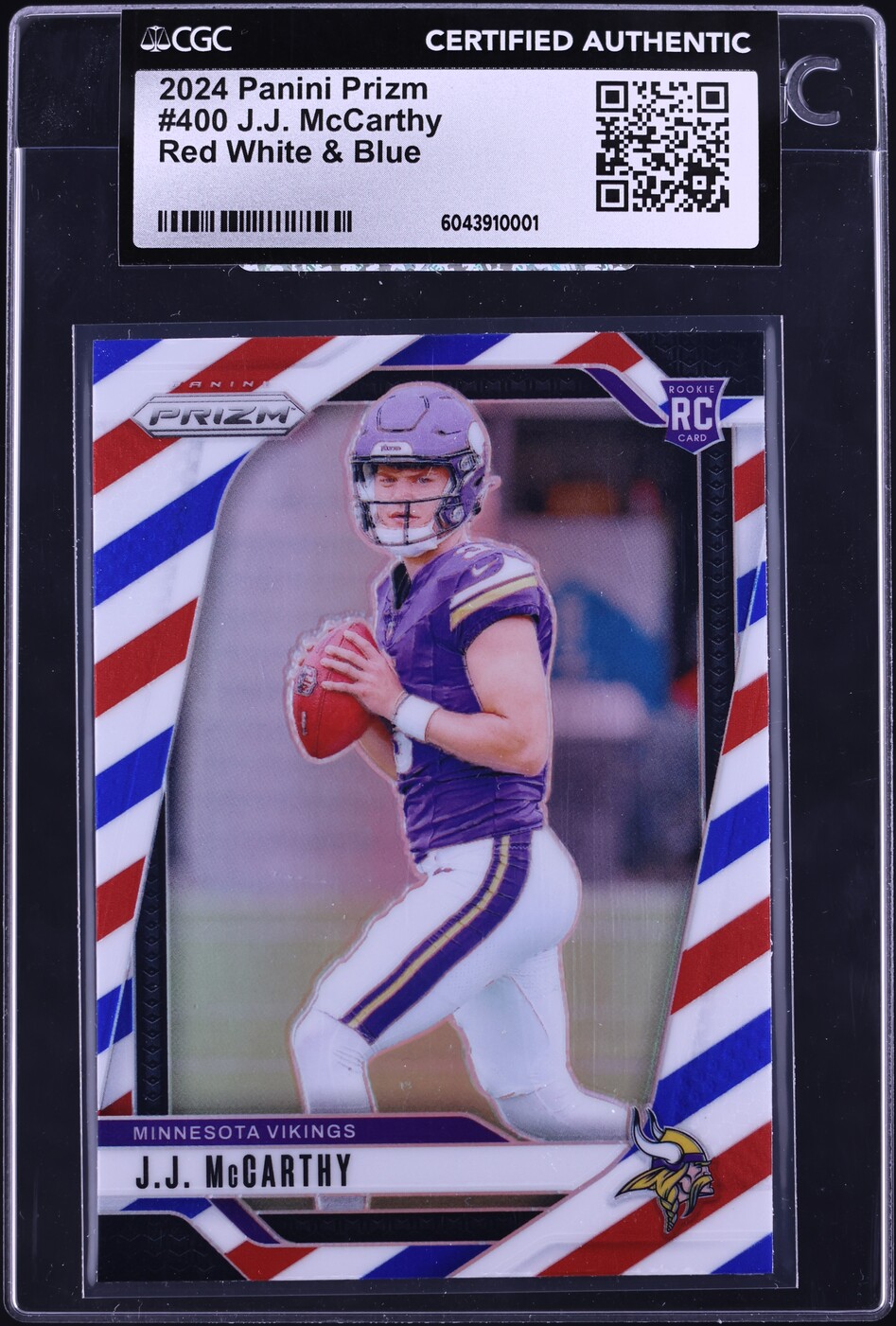 2024 Panini Prizm Red White & Blue J.J. McCarthy ROOKIE #400 CGC AUTH