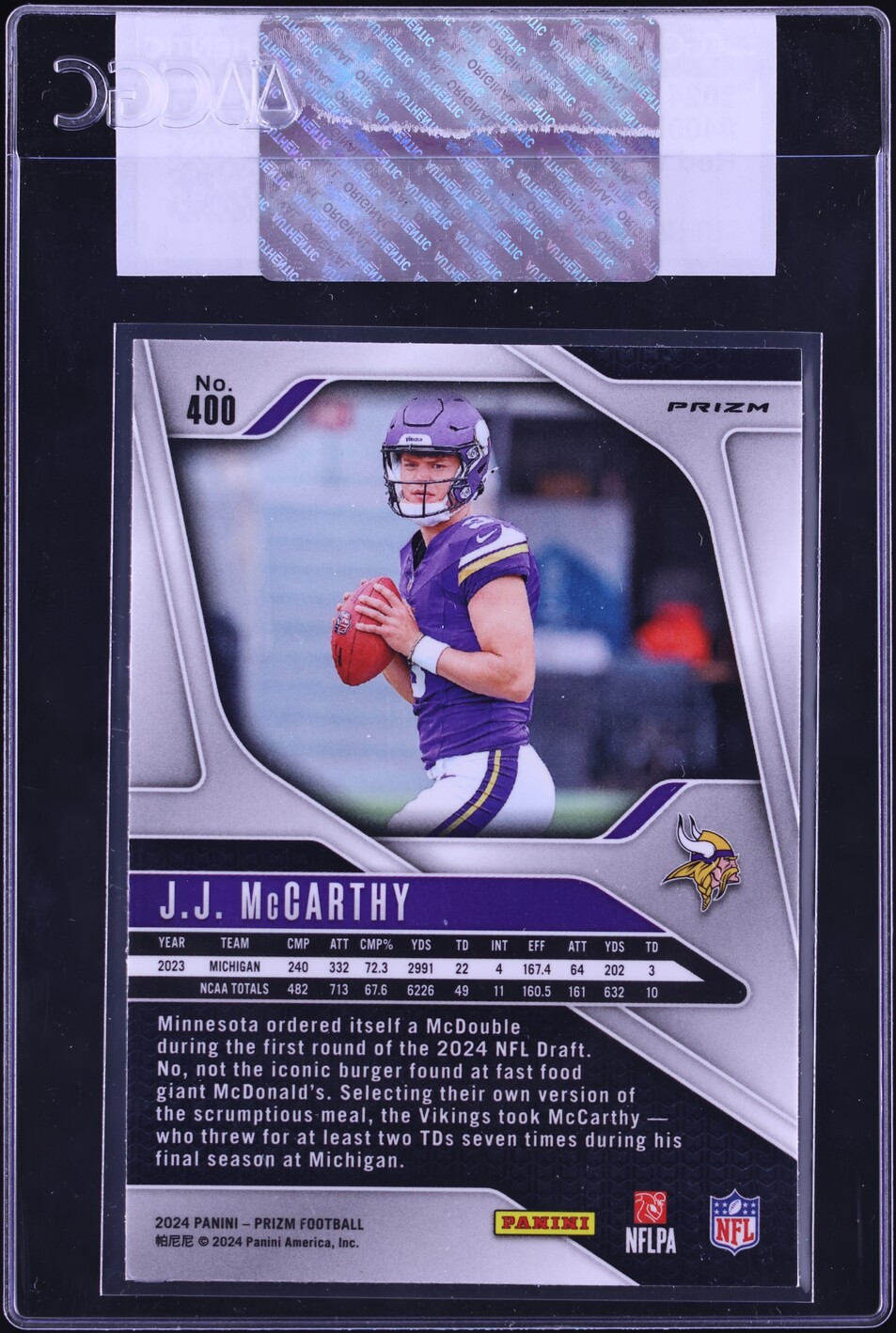 2024 Panini Prizm Red White & Blue J.J. McCarthy ROOKIE #400 CGC AUTH