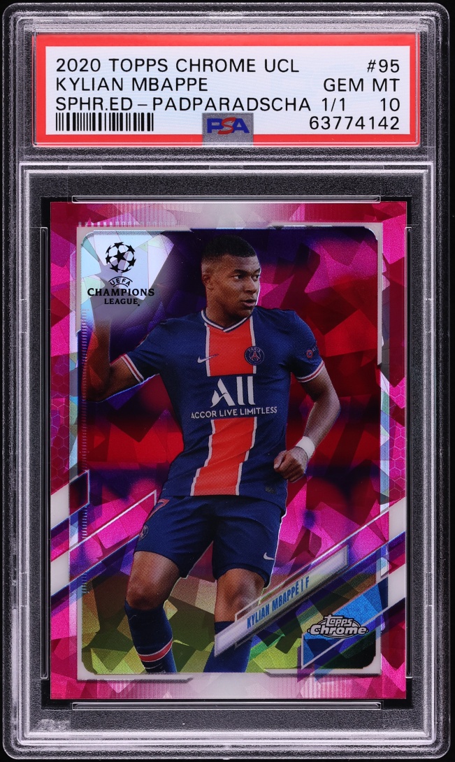 2020 Topps Chrome UEFA Champions League Sapphire Padparadscha Kylian Mbappe 1/1 #95 PSA 10 GEM