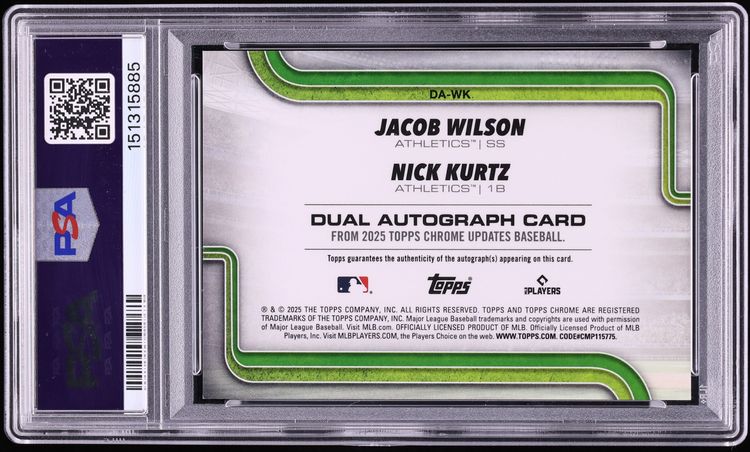 2025 Topps Chrome Update Dual Jacob Wilson Nick Kurtz ROOKIE AUTO /25 #WK PSA 9 MINT - Photo 2