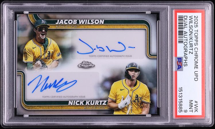 2025 Topps Chrome Update Dual Jacob Wilson Nick Kurtz ROOKIE AUTO /25 #WK PSA 9 MINT - Photo 1