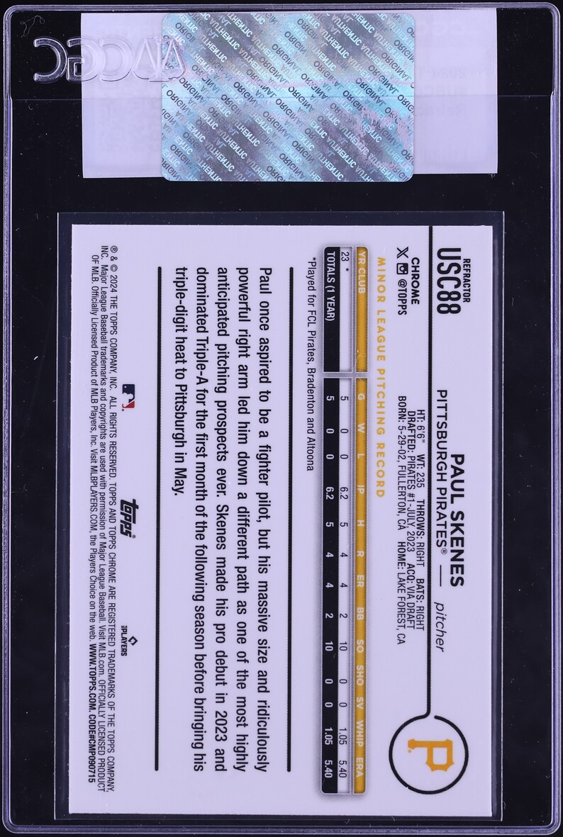 2024 Topps Chrome Update Refractor Paul Skenes ROOKIE #USC88 CGC AUTH