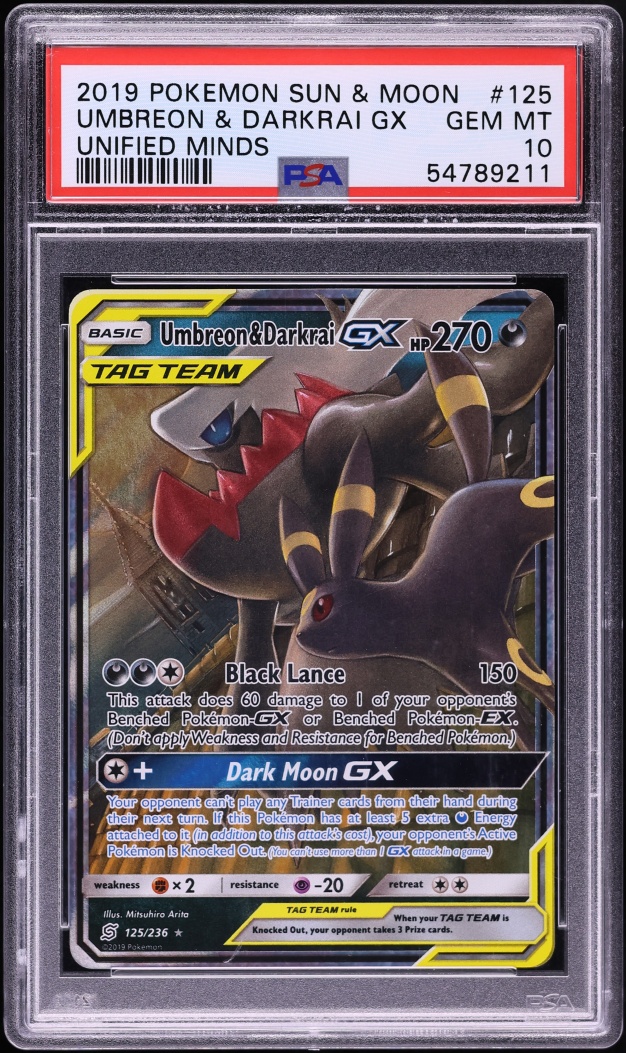 2019 Pokemon Sun & Moon Unified Minds Holo Umbreon & Darkrai GX #125 PSA 10 GEM MINT