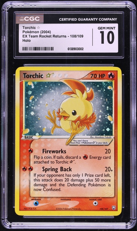 2004 Pokemon EX Team Rocket Returns Holo Torchic Gold Star #108 CGC 10 GEM MINT
