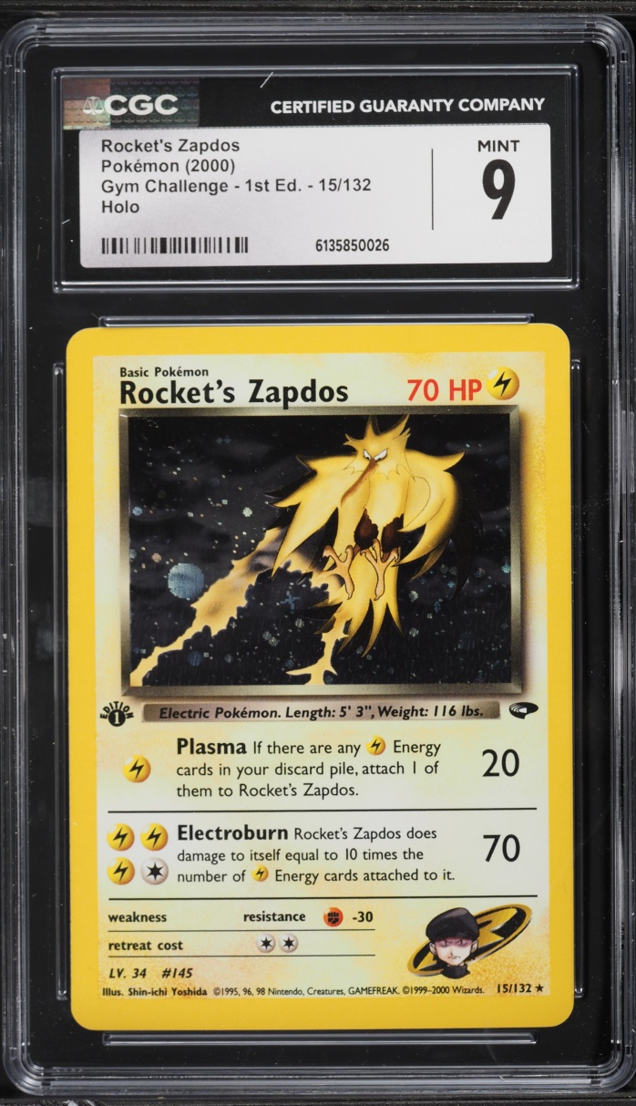2000 Pokemon Gym Challenge 1st Edition Holo Rocket's Zapdos #15 CGC 9 MINT