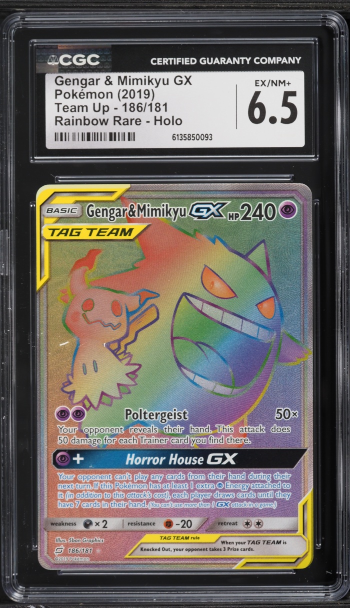 2019 Pokemon Sun & Moon Team Up Rainbow Rare Gengar & Mimikyu GX #186 CGC 6.5 EXMT+
