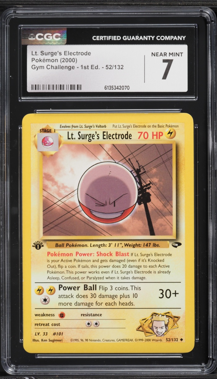 2000 Pokemon Gym Challenge 1st Edition Lt. Surge's Electrode #52 CGC 7 NRMT
