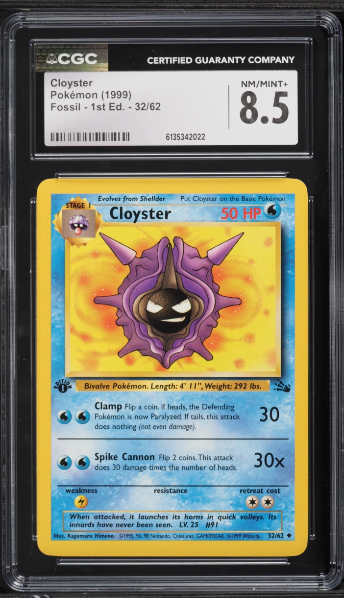 1999 Pokemon Fossil 1st Edition Cloyster #32 CGC 8.5 NM-MT+