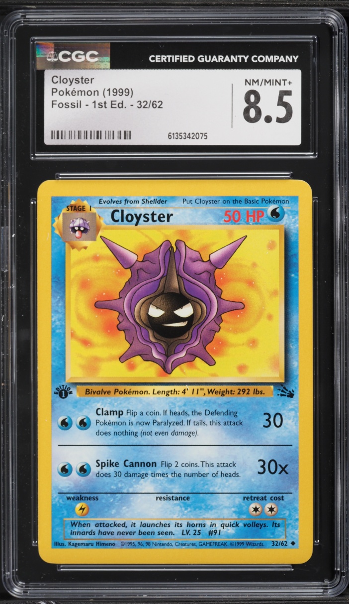 1999 Pokemon Fossil 1st Edition Cloyster #32 CGC 8.5 NM-MT+