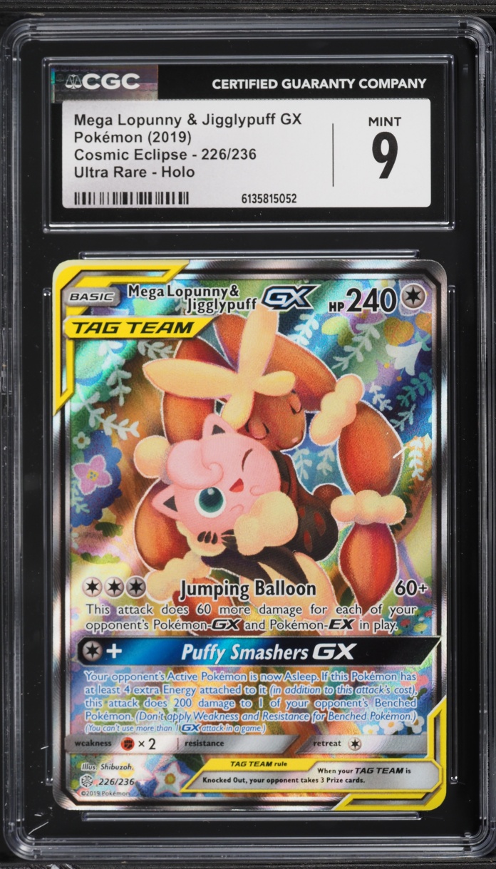 2019 Pokemon Sun & Moon Cosmic Eclipse Alt Art Mega Lopunny & Jigglypuff GX #226 CGC 9 MINT
