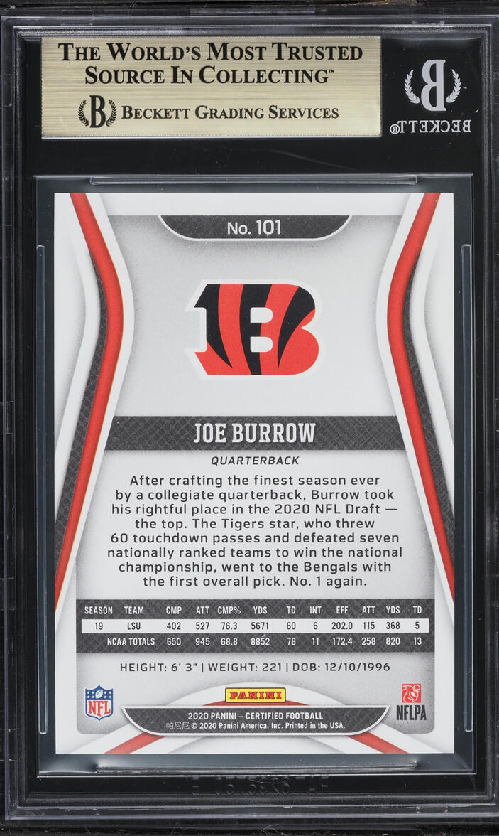 2020 Panini Certified Mirror Red Joe Burrow ROOKIE /99 #101 BGS 9.5 GEM MINT
