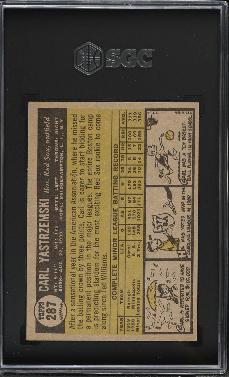 1961 Topps Carl Yastrzemski ROOKIE #287 SGC 6 EXMT