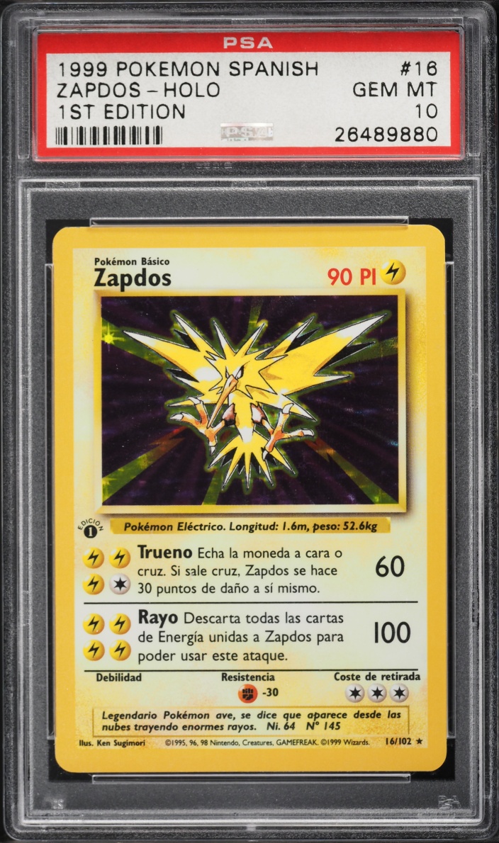 1999 Pokemon Spanish Base Set 1st Edition Holo Zapdos #16 PSA 10 GEM MINT