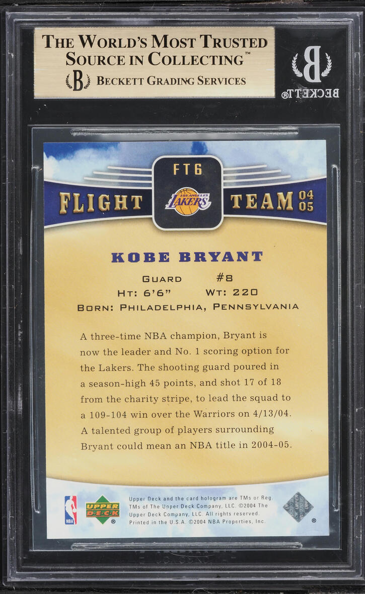 2004 Upper Deck Flight Team Kobe Bryant #FT6 BGS 9.5 GEM MINT