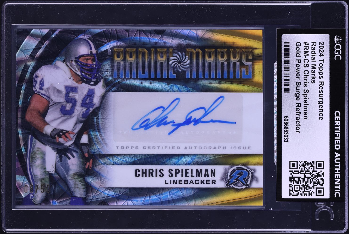 2024 Topps Resurgence Gold Power Surge Refractor Chris Spielman AUTO /50 #RM-CS CGC AUTH