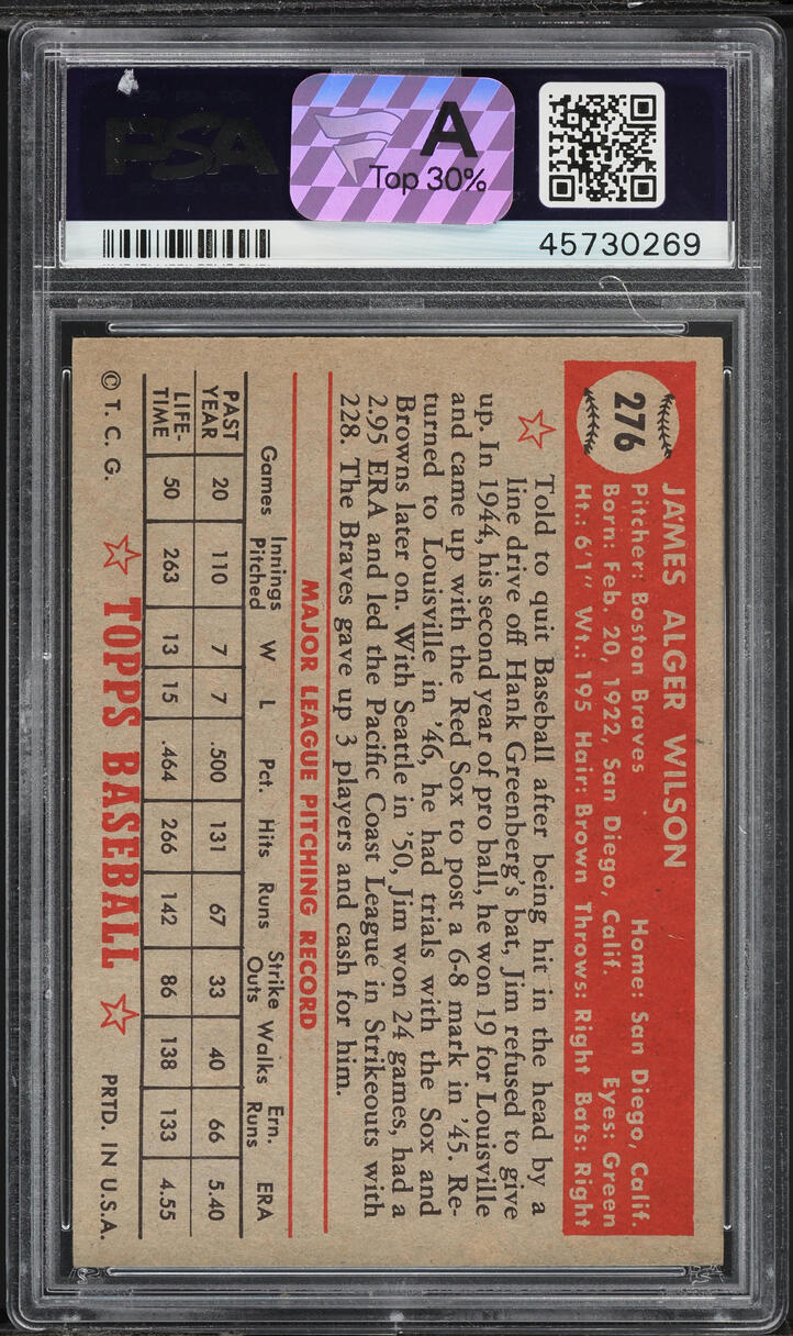 1952 Topps Jim Wilson #276 PSA 7 NRMT