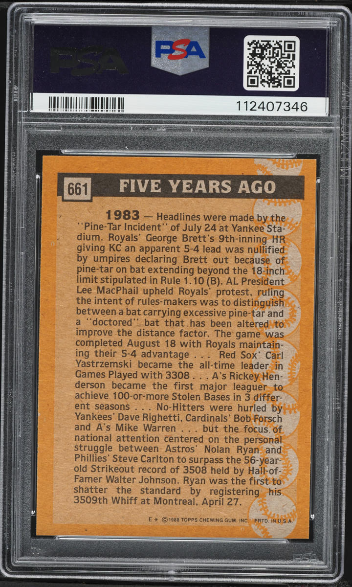 1988 Topps Nolan Ryan #661 PSA 8 NM-MT