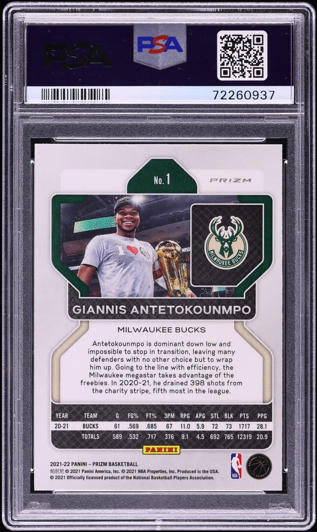 2021 Panini Prizm NBA 75th Giannis Antetokounmpo #1 PSA 10 GEM MINT