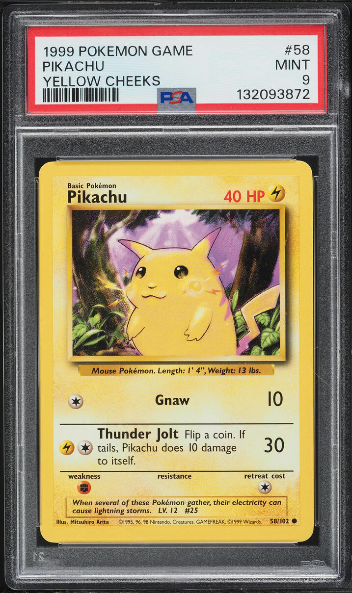 1999 Pokemon Base Set Yellow Cheeks Pikachu #58 PSA 9 MINT