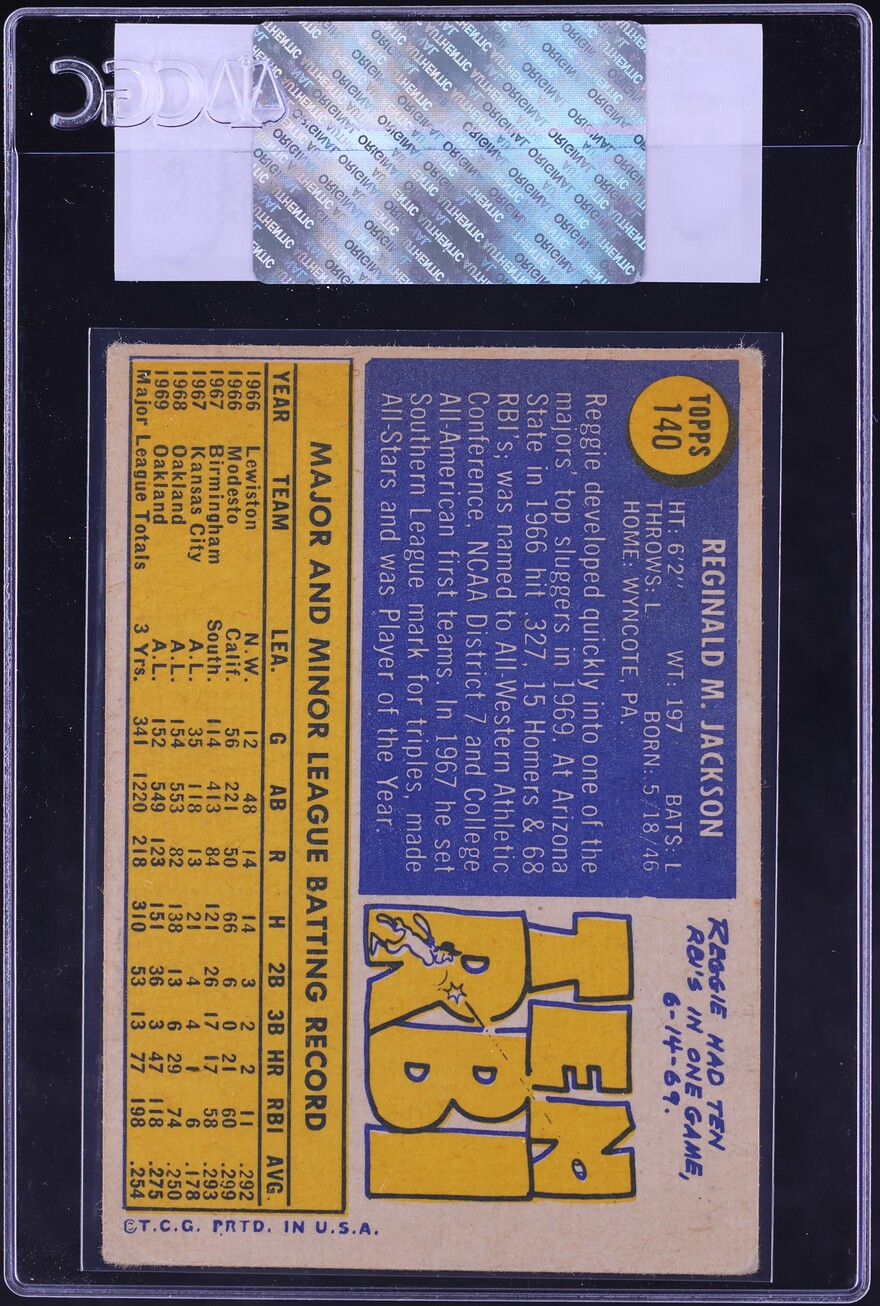 1970 Topps Reggie Jackson #140 CGC AUTH