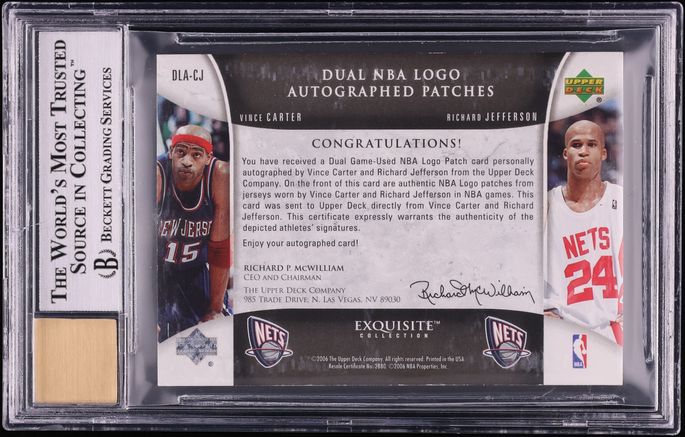2005 Exquisite Collection Dual Vince Carter Richard Jefferson LOGOMAN PATCH AUTO 1/1 BGS 8.5