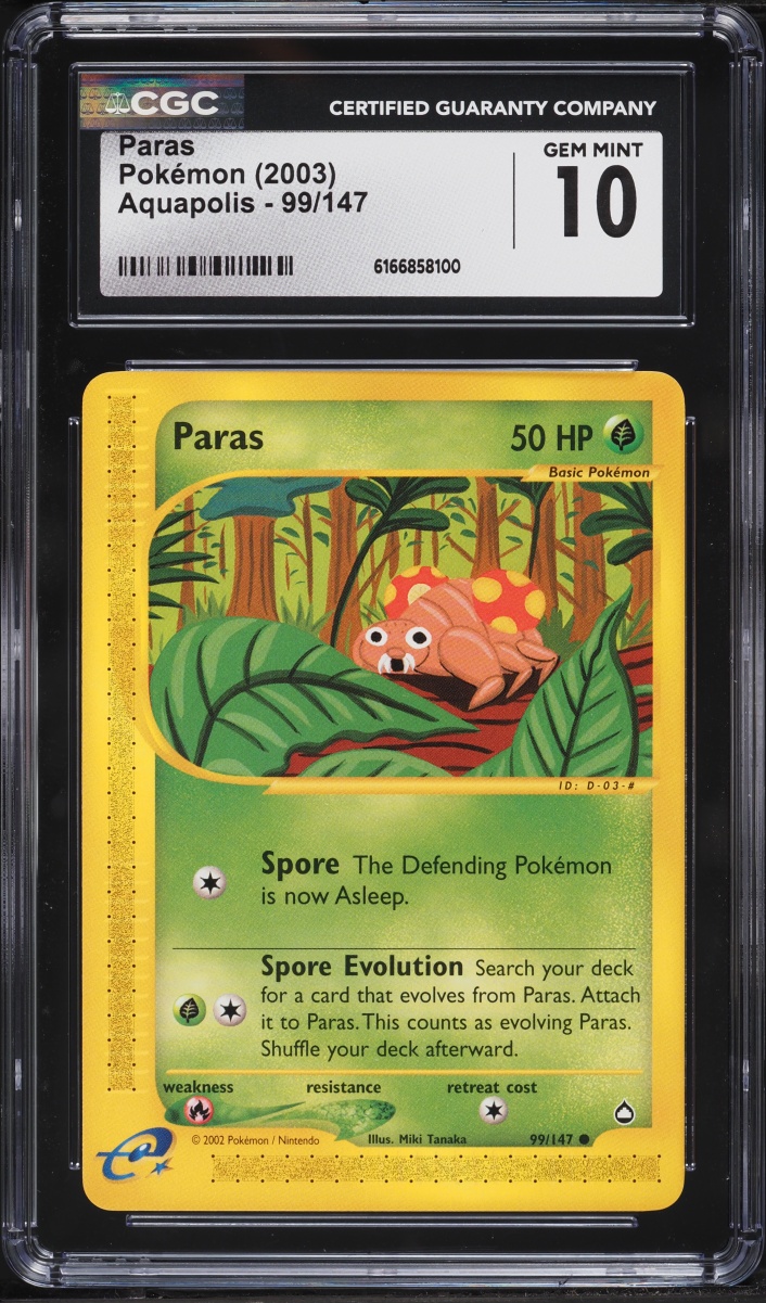 2003 Pokemon Aquapolis Paras #99 CGC 10 GEM MINT